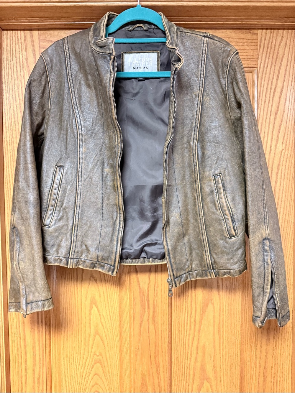 Wilsons Leather Distressed Brown Women's Zip-Front Leather Jacket